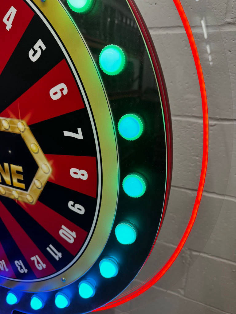 Digital prize wheel with LED neon halo