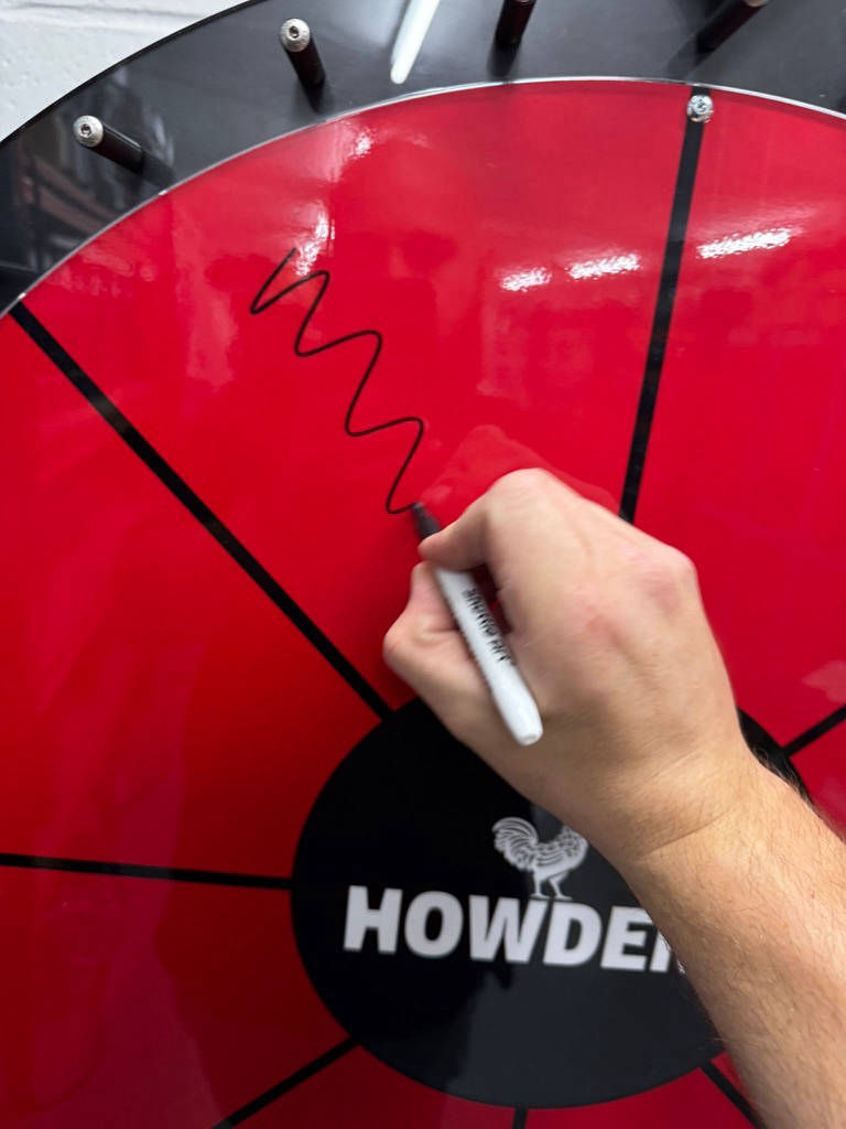 Dry wipe spinning prize wheels